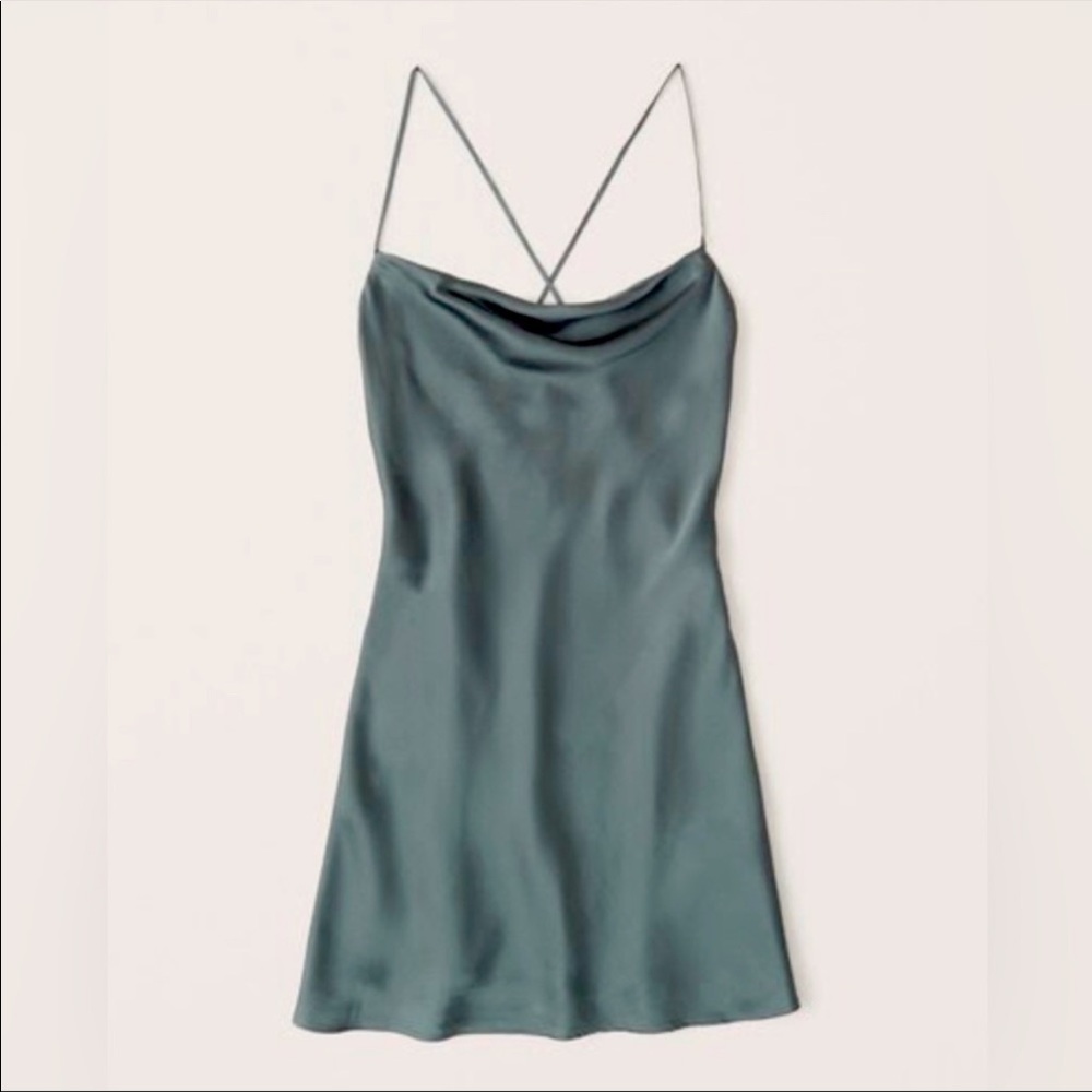 Abercrombie and Fitch Cowlneck Mini Slip Dress Green Satin